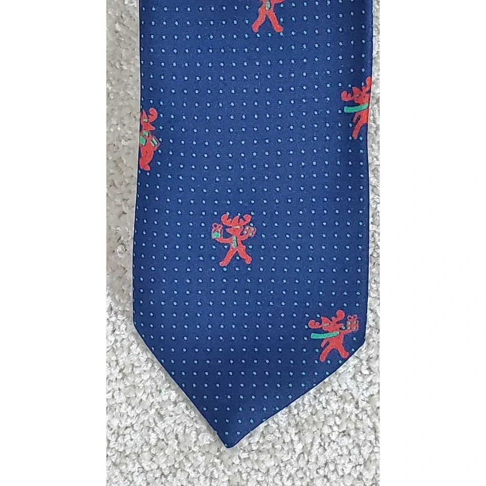 Men's‎ Christmas Neck Tie With Reindeer Navy and Red 56